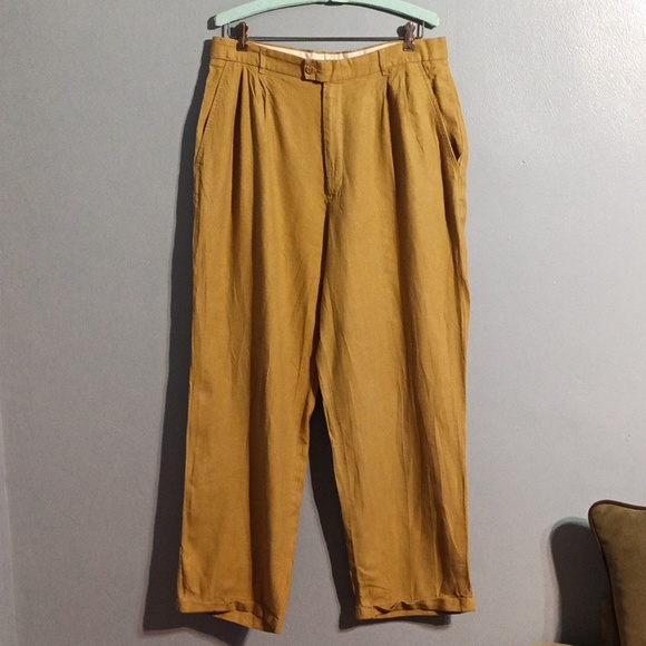 Maltos tan linen & rayon vintage dress slacks 34W - Picture 1 of 17